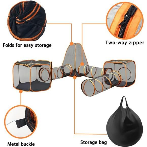 6-in-1 Cat Tent with Cat Tunnel for Indoor and Outdoor, Portable Cat Playpen - Picture 5 of 12